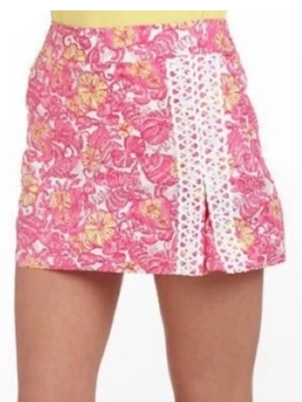 Lilly Pulitzer Jarvey Chum bucket pink white yellow embroidered detail 8 skort - Picture 12 of 12